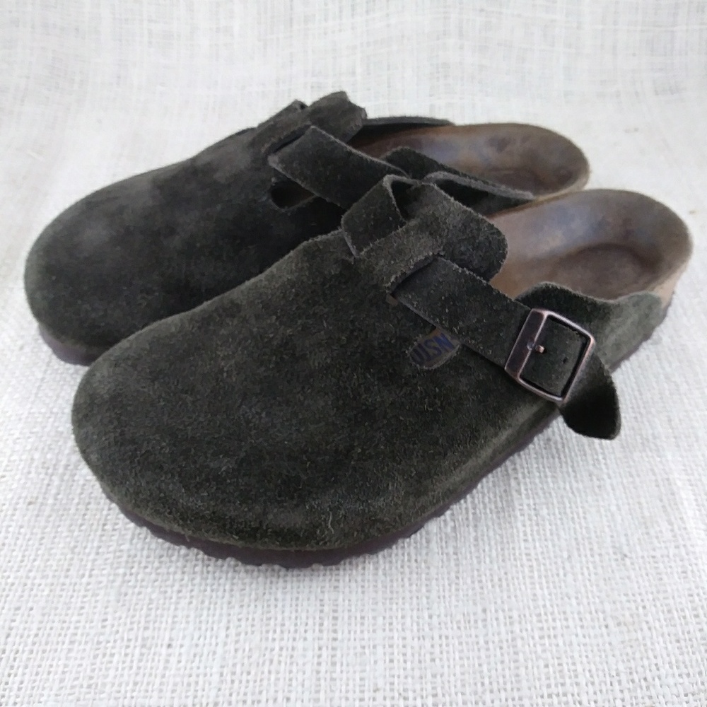 Birkenstock Boston Suede Brown Mules Soft Footbed